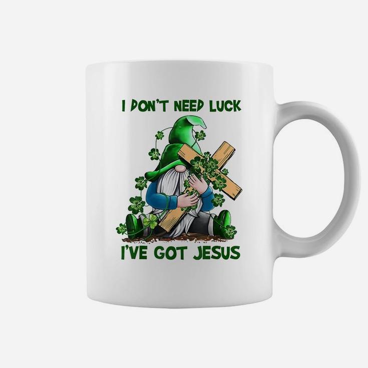 I Don't Need Luck I've Got Jesus Gnome Cross Coffee Mug