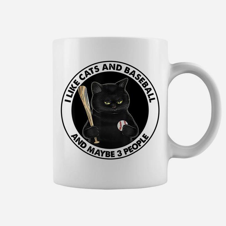 I Like Cats And Baseball And Maybe 3 People Black Cat Coffee Mug