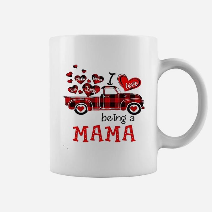 I Love Being A Mama Red Plaid Truck Heart Coffee Mug