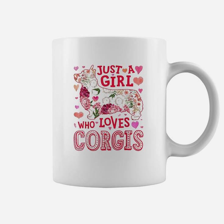 Just A Girl Who Loves Corgis Dog Silhouette Flower Floral Coffee Mug