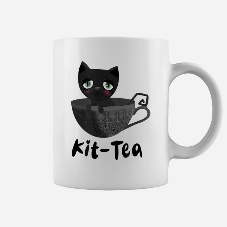 Kit-Tea Kitty Lovers Funny Black Cat Dark Grey Teacup Cute Coffee Mug