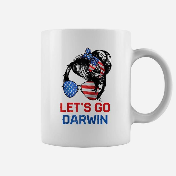 Let's Go Darwin Shirt Women Girl Lets Go Usa Flag Messy Bun Raglan Baseball Tee Coffee Mug