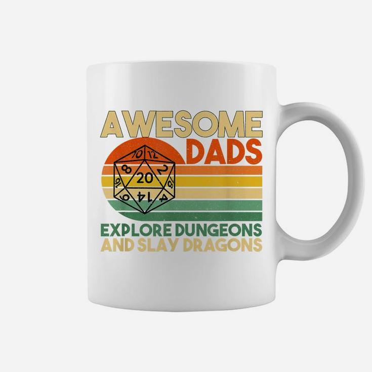 Mens Awesome Dads Explore Dungeons Dm Rpg Dice Dragon Gift Coffee Mug