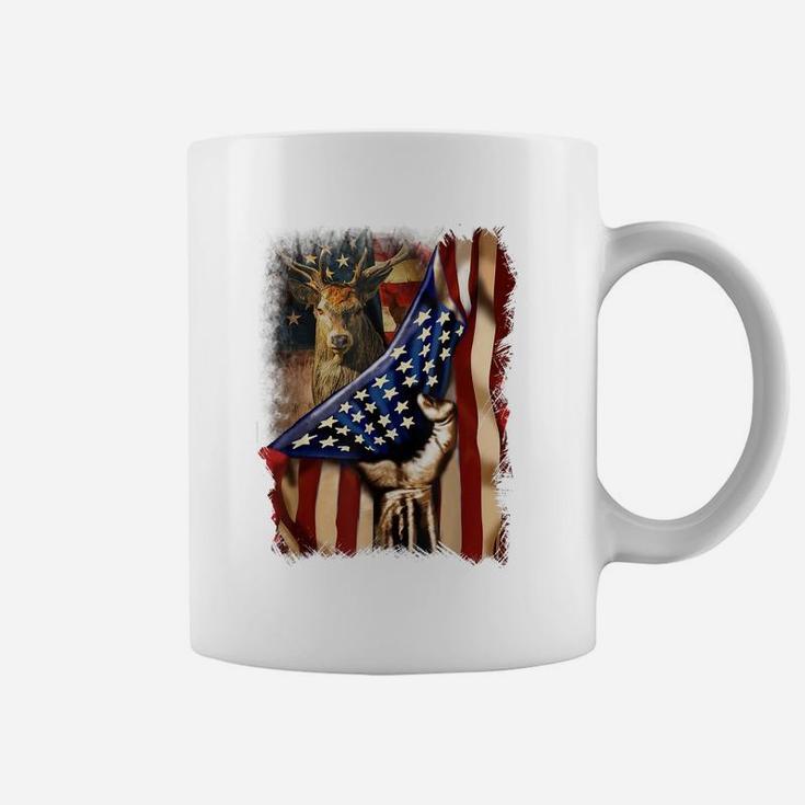 Mens Deer Hunting Father's Day American Flag Hunters 4Th Of July Coffee Mug