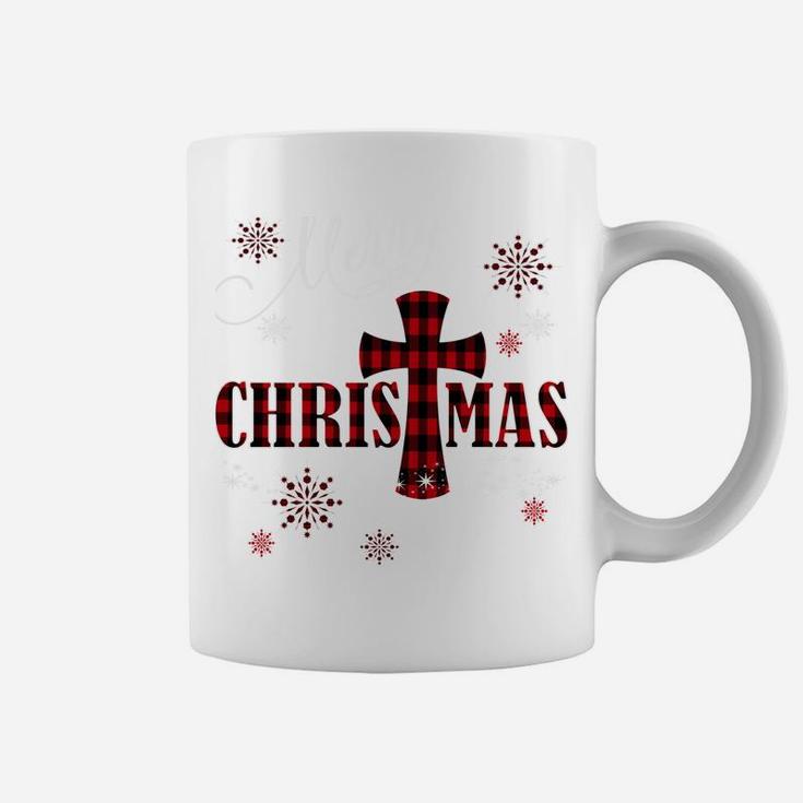 Merry Christmas Cross Buffalo Plaid Christian Holiday Gift Sweatshirt Coffee Mug