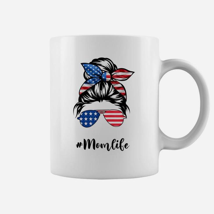 Mom Life Messy Bun America Flag Mothers Day Gift 4Th Of July Coffee Mug