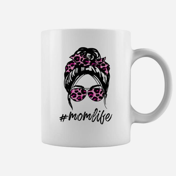 Mom Life Messy Hair Bun Pink Leopard Print Women Mothers Day Coffee Mug