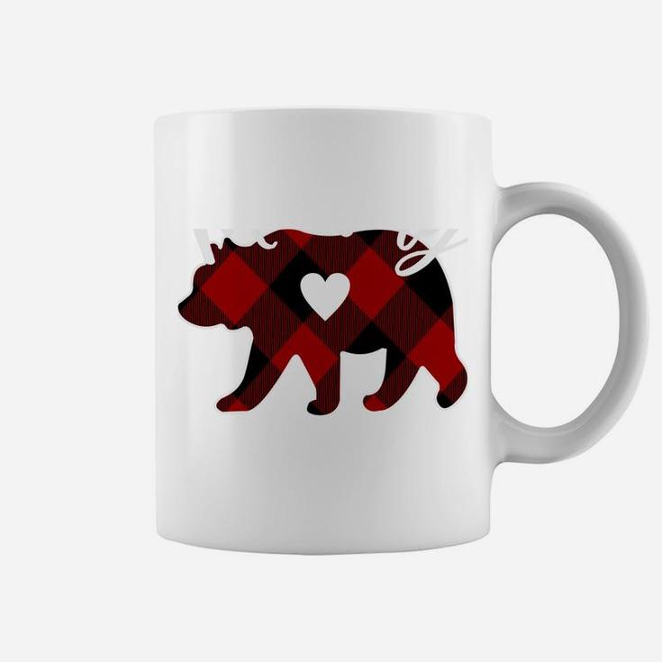 Mommy Bear Christmas Buffalo Plaid Red White & Black Gift Coffee Mug