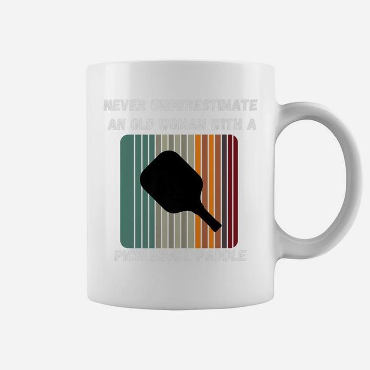 Never Underestimate Old Woman With Pickleball Paddle Retro Coffee Mug