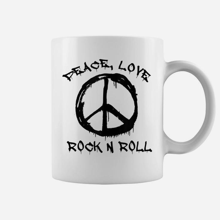 Peace Love And Rock And Roll Saying Rocker Motif Coffee Mug