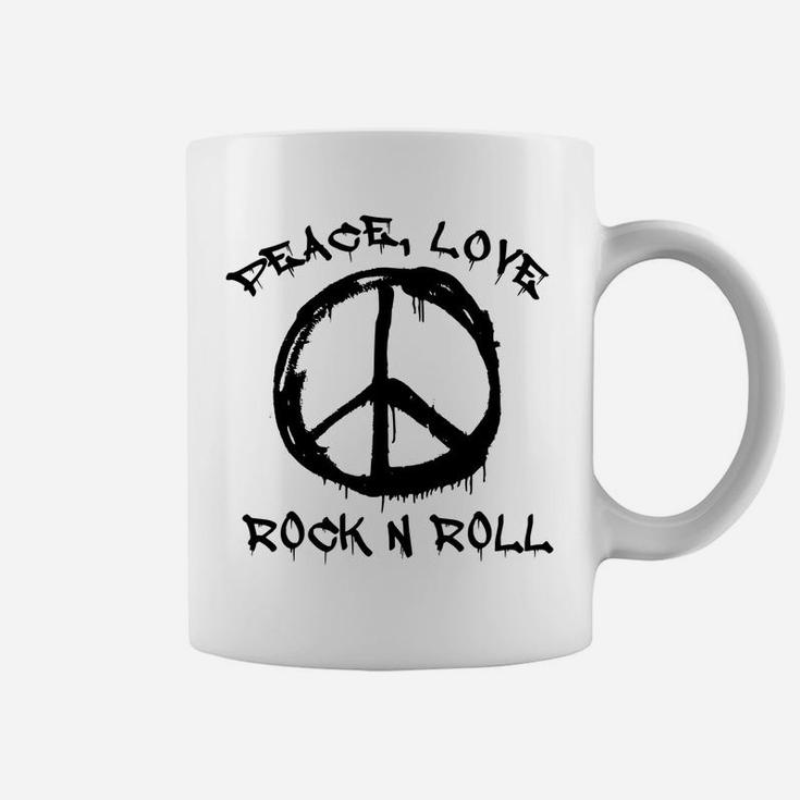 Peace Love And Rock And Roll Saying Rocker Motif Coffee Mug