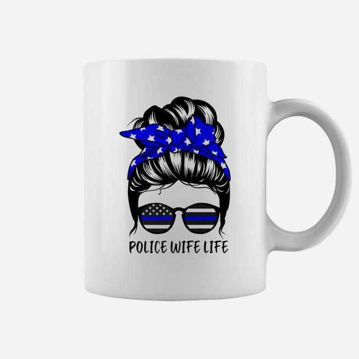 Police Wife Life Messy Bun Hair Funny Police Wife Coffee Mug