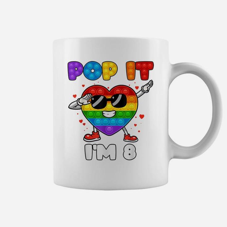 Pop It I'm 8 Birthday Girl Pop Fidget Graphic Dabbing Heart Coffee Mug