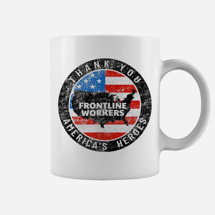 Printed 2 Sides Retro Thank You Frontline Workers Us Flag Coffee Mug