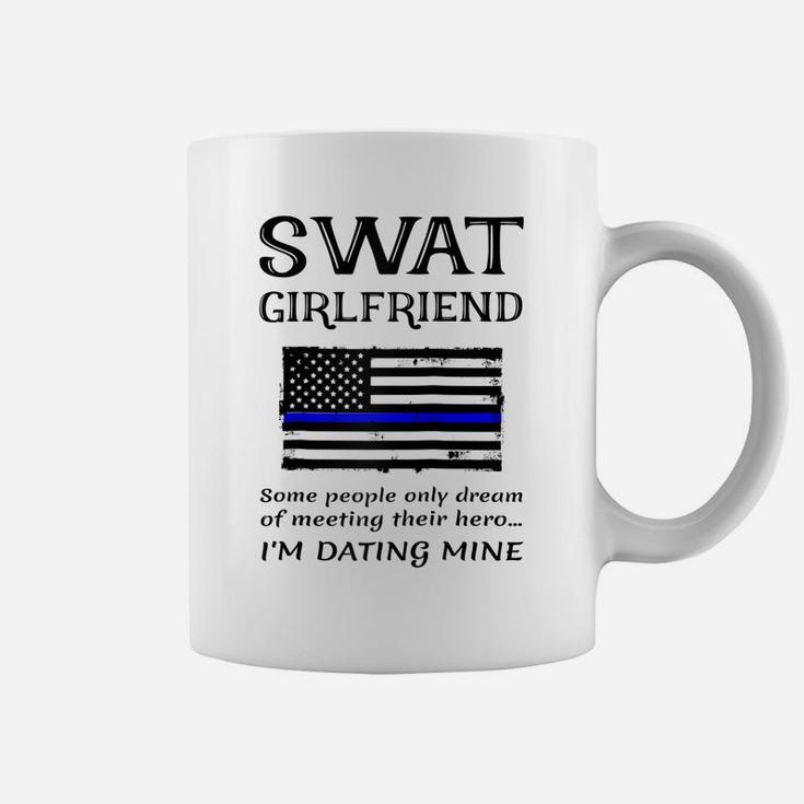 Proud Swat Girlfriend Special Forces Us Flag Thin Blue Line Raglan Baseball Tee Coffee Mug