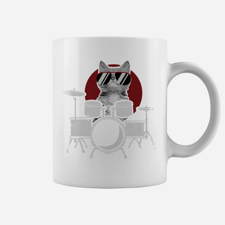 Punk Rockstar Kitten Kitty Cat Playing Drums I Drumming Cat Coffee Mug