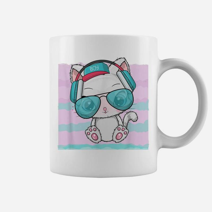 Rave Kitty Cat Pastel Blue Pink Wave Headphones Music Lovers Coffee Mug
