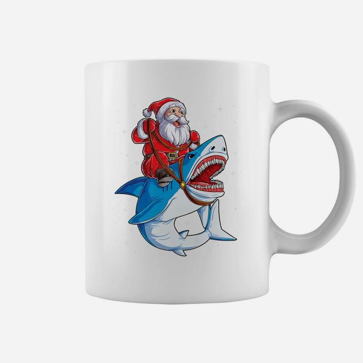 Santa Claus Riding Shark Christmas Boys Kids Sharkmas Xmas Coffee Mug