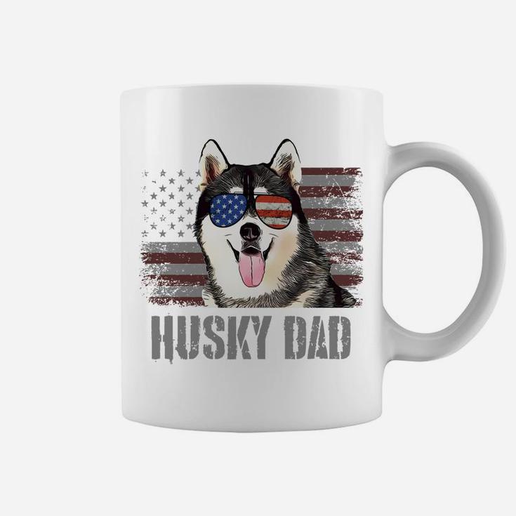 Siberian Husky Best Dog Dad Ever Retro Usa American Flag Coffee Mug