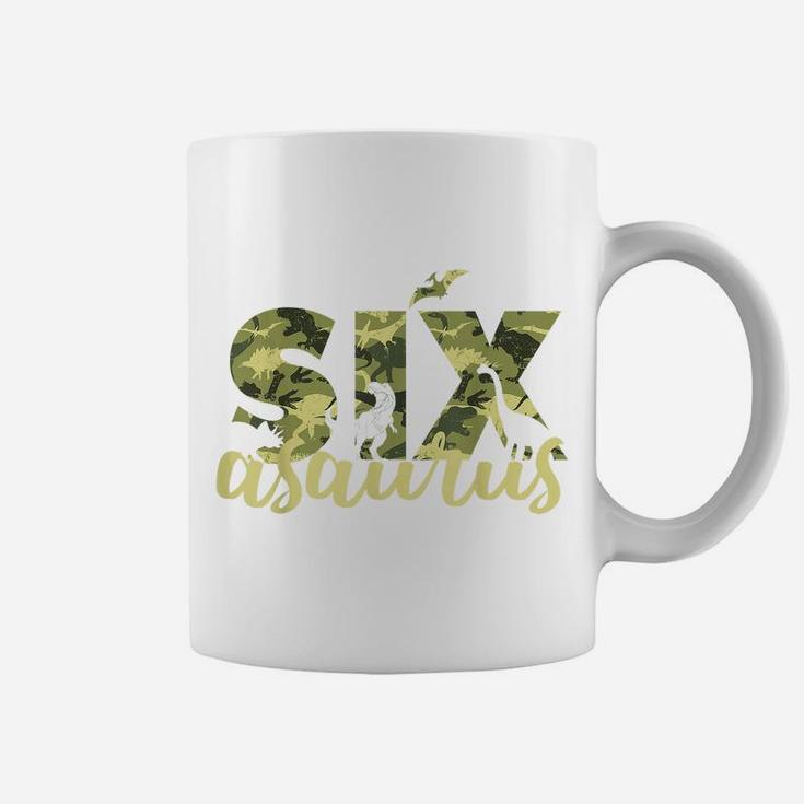 Sixasaurus Kids 6Th Birthday Party Camo Dinosaur T Rex Gift Coffee Mug