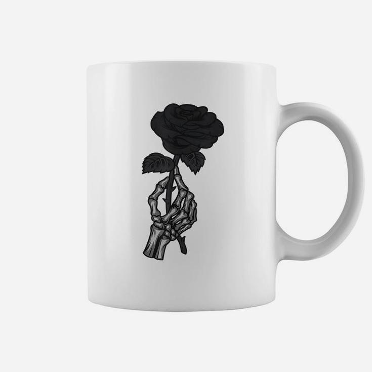 Skeleton Hand Aesthetic Streetwear Goth Black Rose Flower Coffee Mug