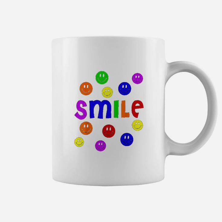 Smileteesall Cute Smile Text With Colorful Smiley Faces Coffee Mug