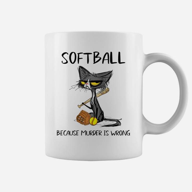 Softball Because Murder Is Wrong-Best Gift Ideas Cat Lovers Raglan Baseball Tee Coffee Mug