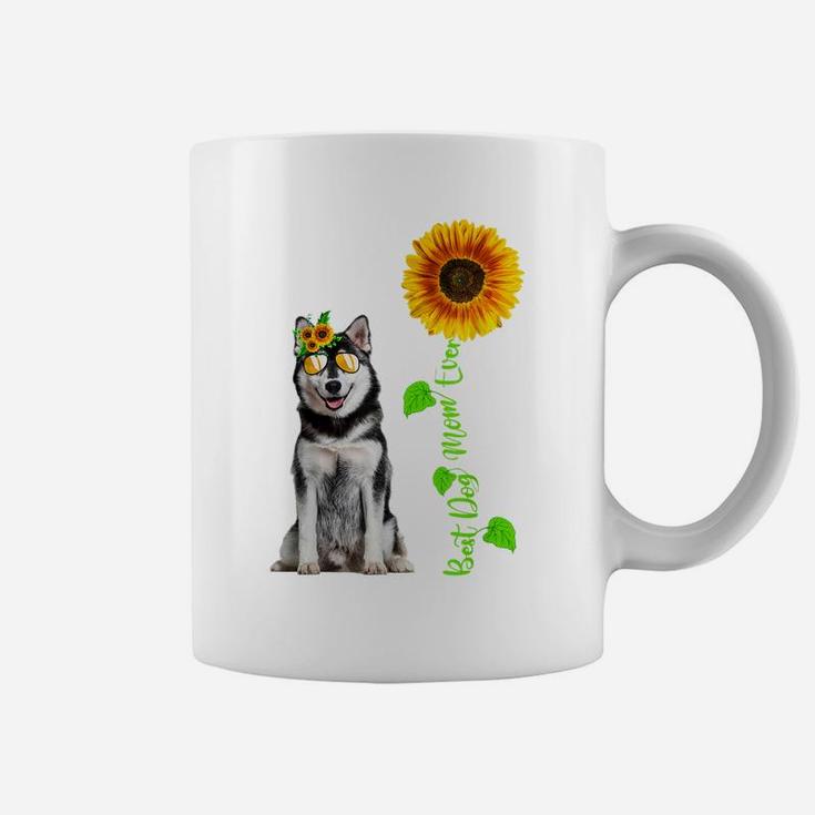 Sunflower Best Dog Mom Ever Funny Siberian Husky Dog Lovers Coffee Mug