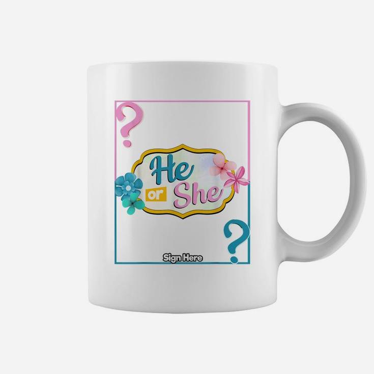 Team He Or She Pregnancy Baby Gender Reveal Outfit Signing Coffee Mug
