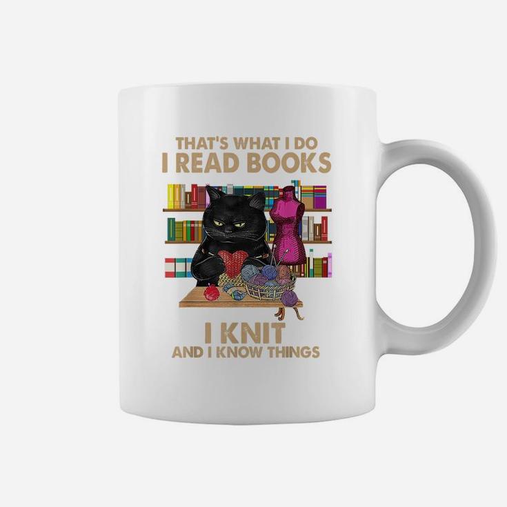 That's What I Do I Read Books I Knit And I Know Things Cat Coffee Mug