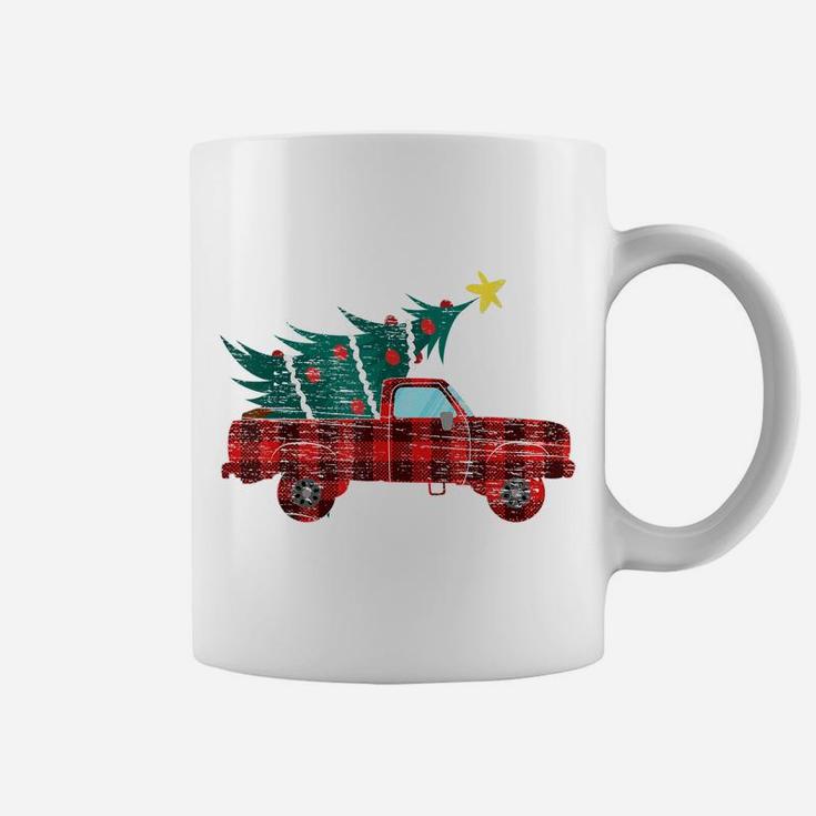 Vintage Red Truck Merry Christmas Tree Red Buffalo Plaid Coffee Mug