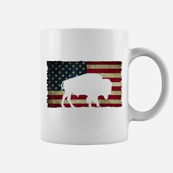 Vintage Retro Buffalo American Flag Usa Shirt Bison Coffee Mug