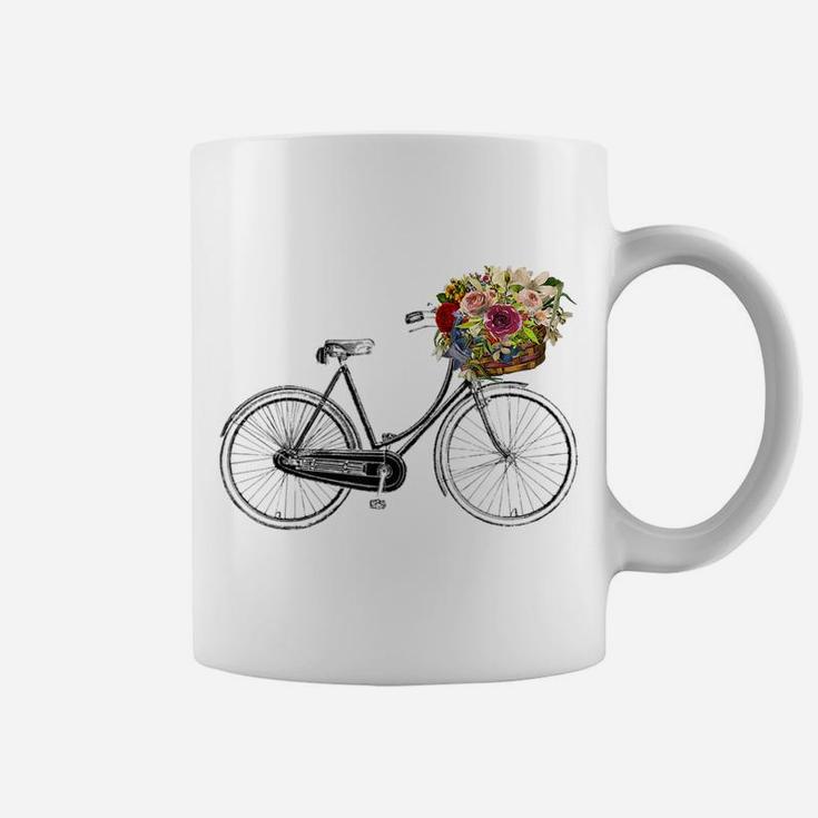 Vintage Sketch Drawing Bike Bicycle Flower Basket Coffee Mug