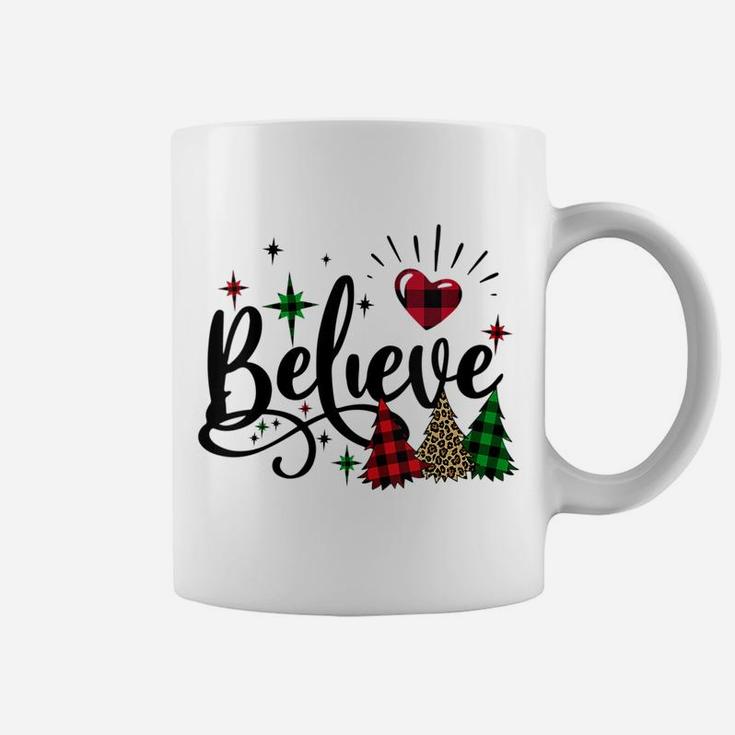 Womens Believe Heart Peace Love Christmas Buffalo Plaid Xmas Tree Coffee Mug