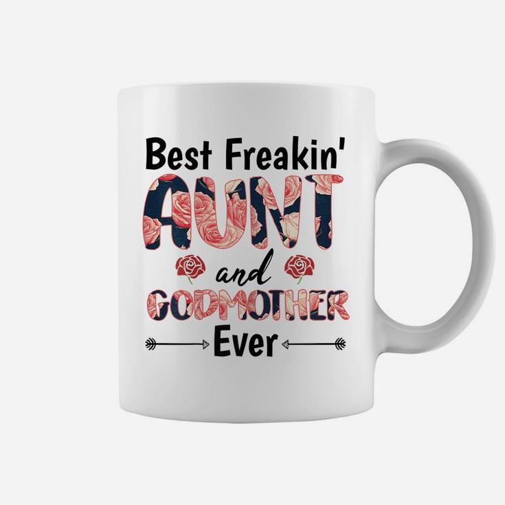 Womens Best Freakin Aunt And Godmother Shirt Flower Gift Mother Day Coffee Mug