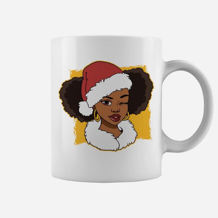 Womens Black African American Santa Gift Merry Christmas Coffee Mug