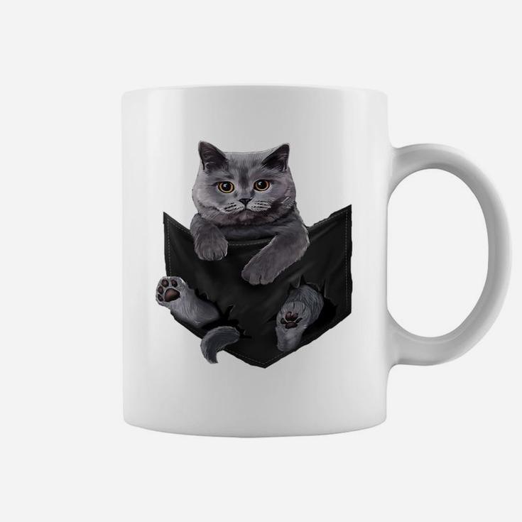 Womens Cat Lovers Gifts British Shorthair In Pocket Funny Kitten Coffee Mug