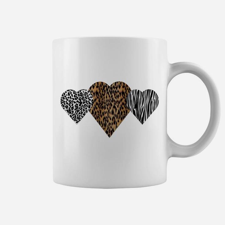 Womens Cute Hearts Love Leopard, Cheetah & Zebra Animal Print Coffee Mug