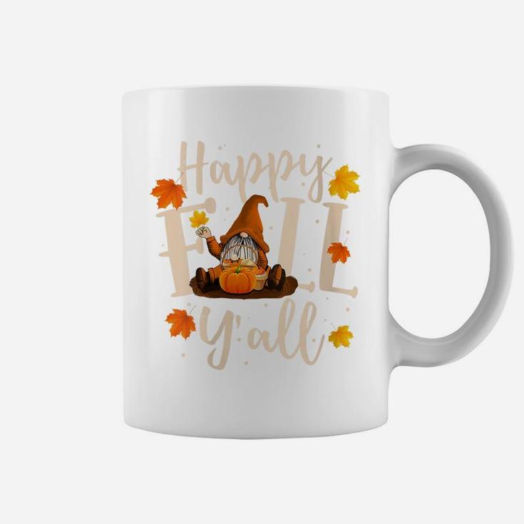 Womens Happy Fall Y'all Cute Gnomes Pumpkin Autumn Tree Fall Leaves Coffee Mug