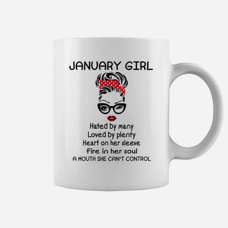 Womens January Girl Hated By Many Woman Face Wink Eyes Birthday Coffee Mug