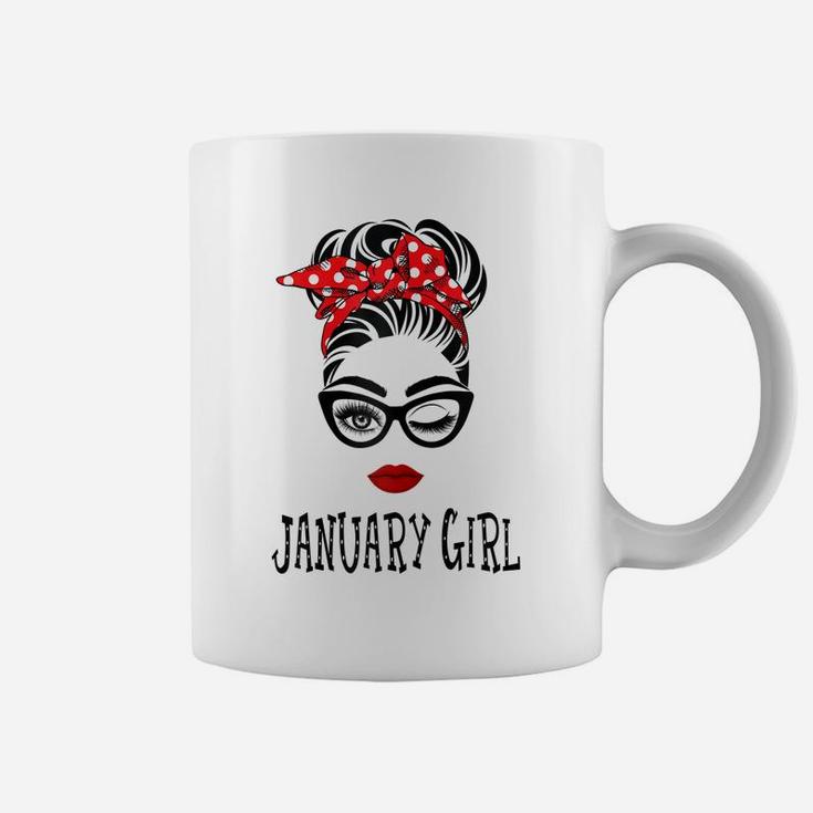 Womens January Girl Wink Eye Woman Face Wink Eyes Lady Birthday Coffee Mug