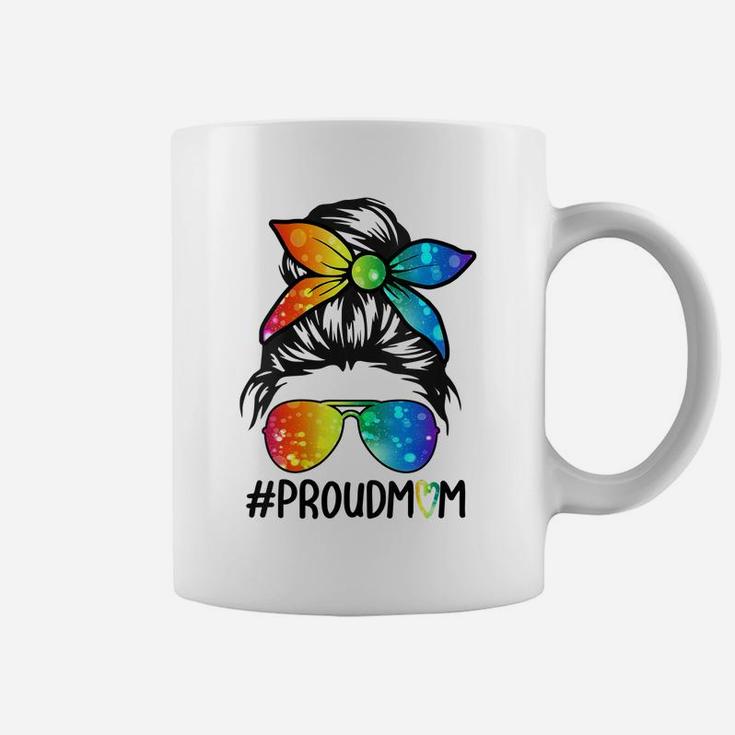 Womens Messy Hair Bun Proud Mom Lgbt Gay Pride Support Lgbtq Parade Coffee Mug
