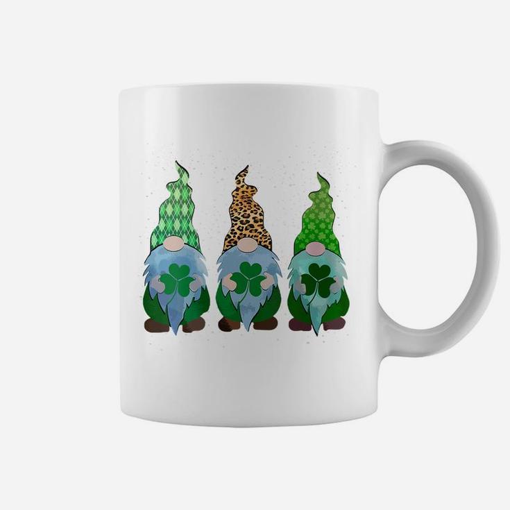 Womens Three Gnomes Shamrocks Buffalo Plaid Leopard St Patrick Day Coffee Mug