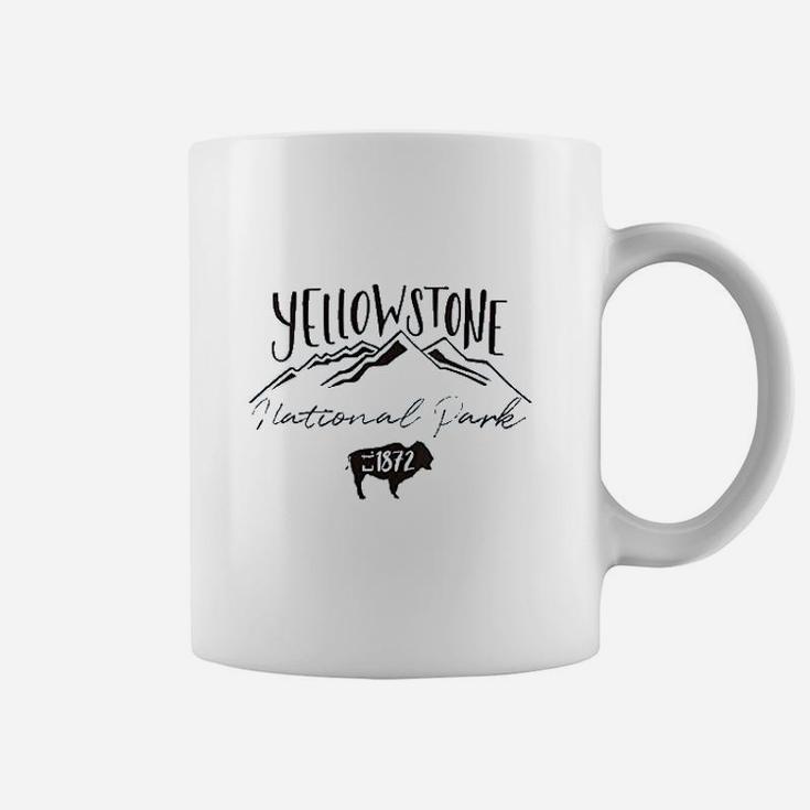 Yellowstone National Park Bison Calligraphy Mountain Coffee Mug