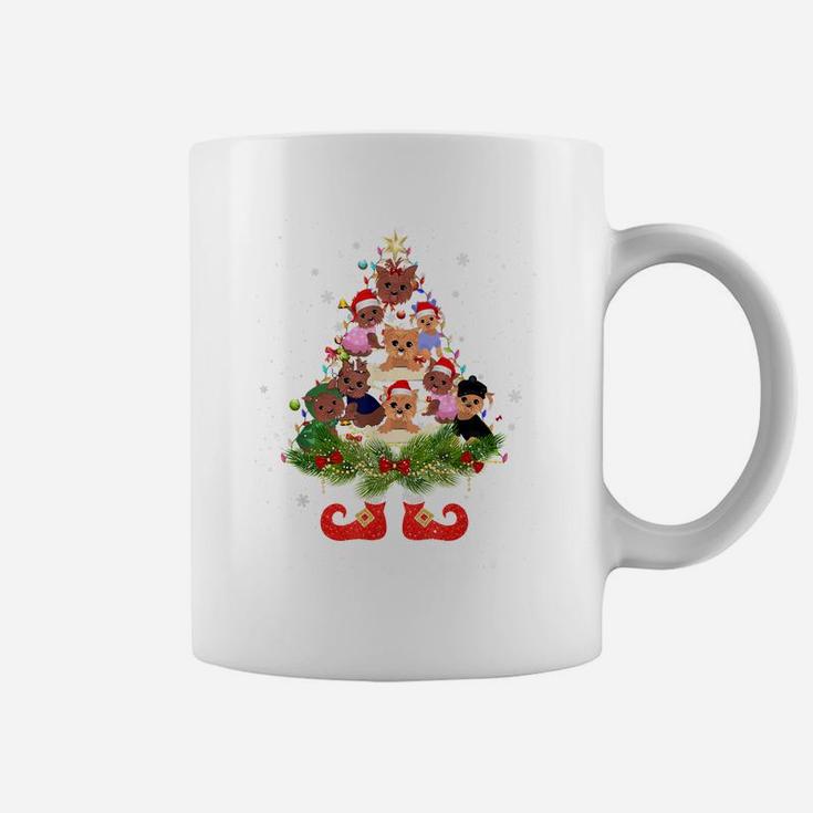 Yorkie Christmas Tree Lights Funny Santa Hat Dog Lover Coffee Mug