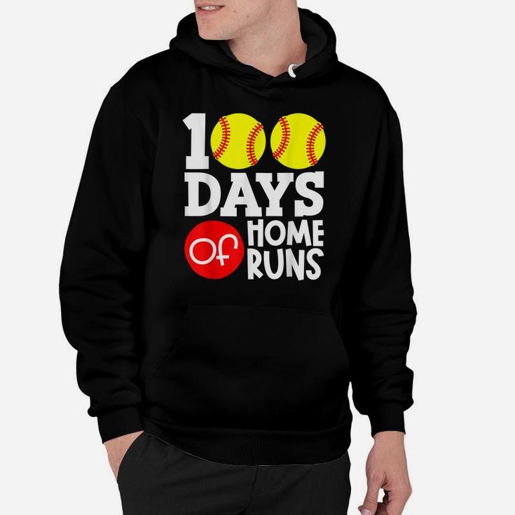 100 Days Of Home Runs School Baseball Softball Boys Girls Hoodie