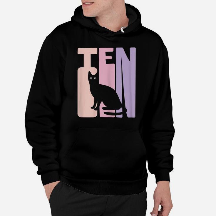 10Th Birthday Gift Cute Cat Fan 10 Years Old For Girls Hoodie