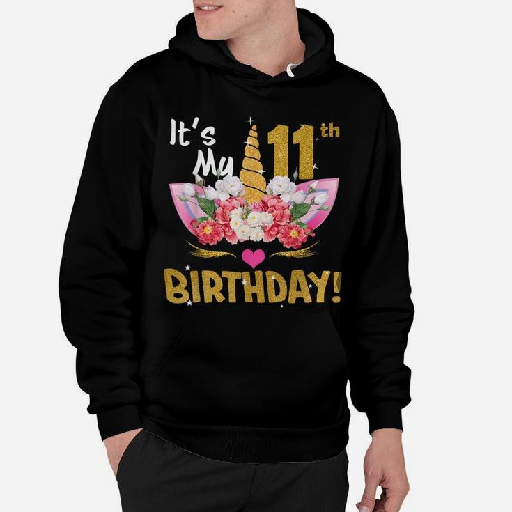 11Th Birthday Girl 11 Years Old Awesome Unicorn Flower Bday Hoodie