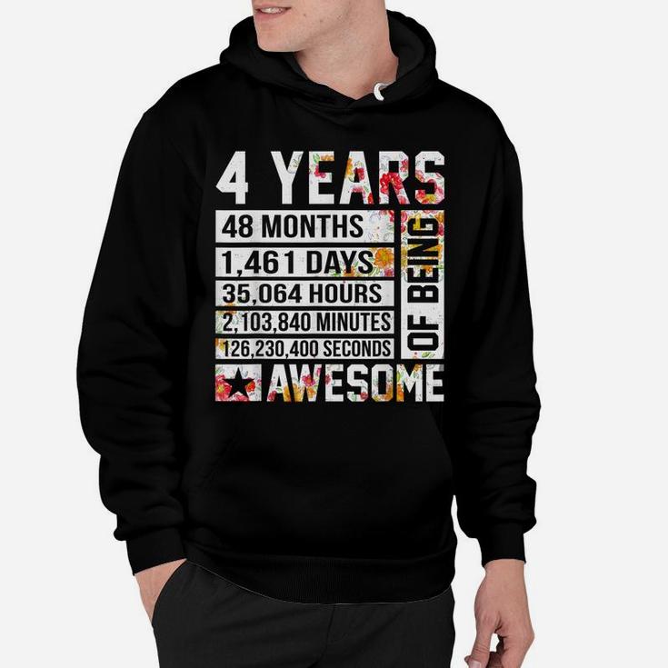 4Th Birthday 4 Years Old Being Awesome Flower Kids Girls Hoodie