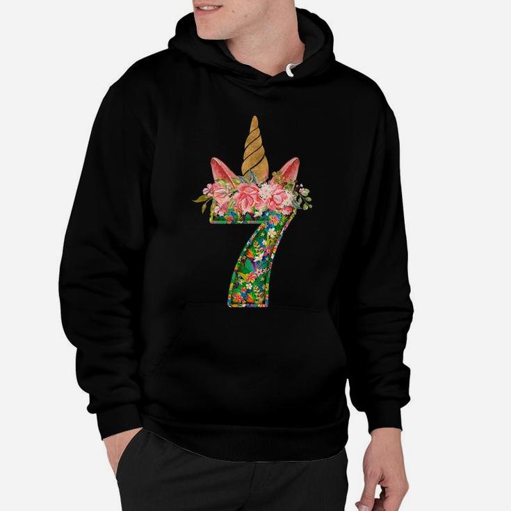7Th Birthday Girl 7 Years Old Awesome Unicorn Flower Bday Hoodie